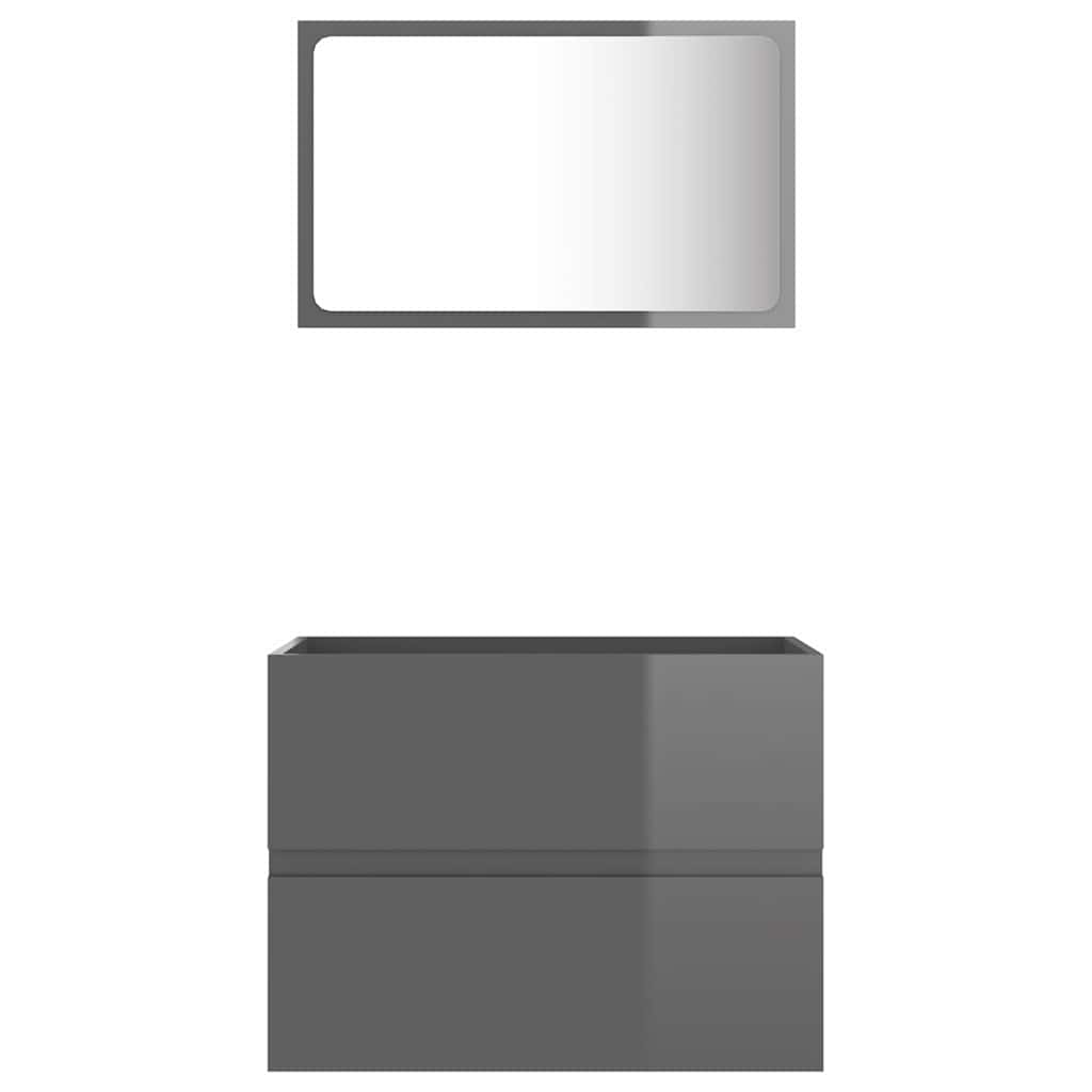 2 Piece Bathroom Furniture Set High Gloss Grey Engineered Wood