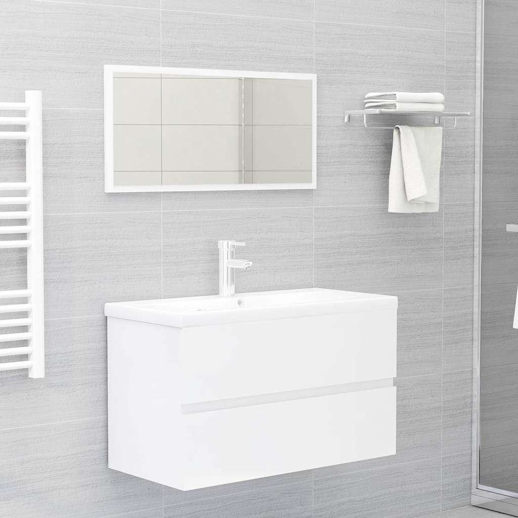 2 Piece Bathroom Furniture Set High Gloss White Engineered Wood