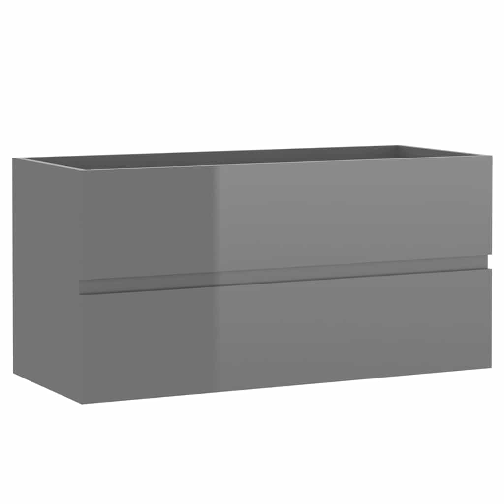 2 Piece Bathroom Furniture Set High Gloss Grey Engineered Wood
