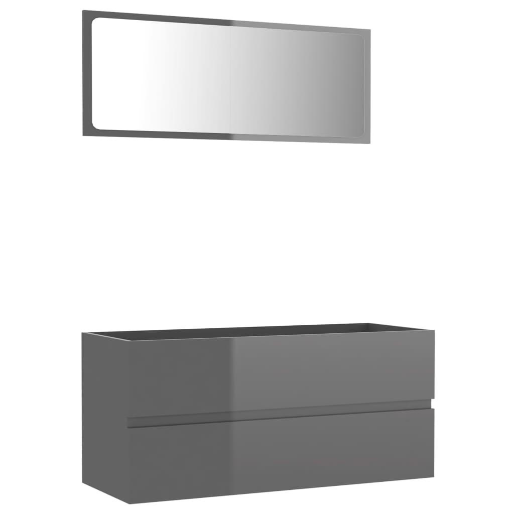 2 Piece Bathroom Furniture Set High Gloss Grey Engineered Wood