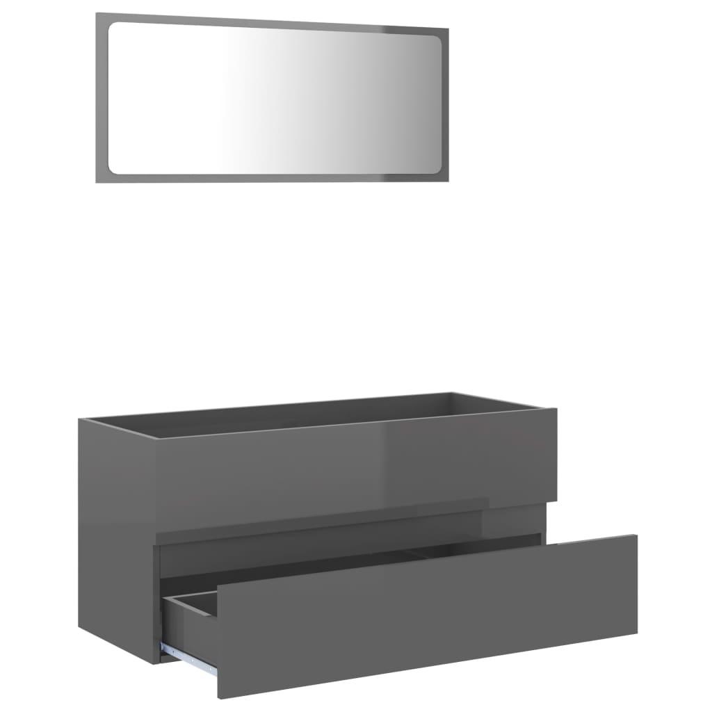 2 Piece Bathroom Furniture Set High Gloss Grey Engineered Wood