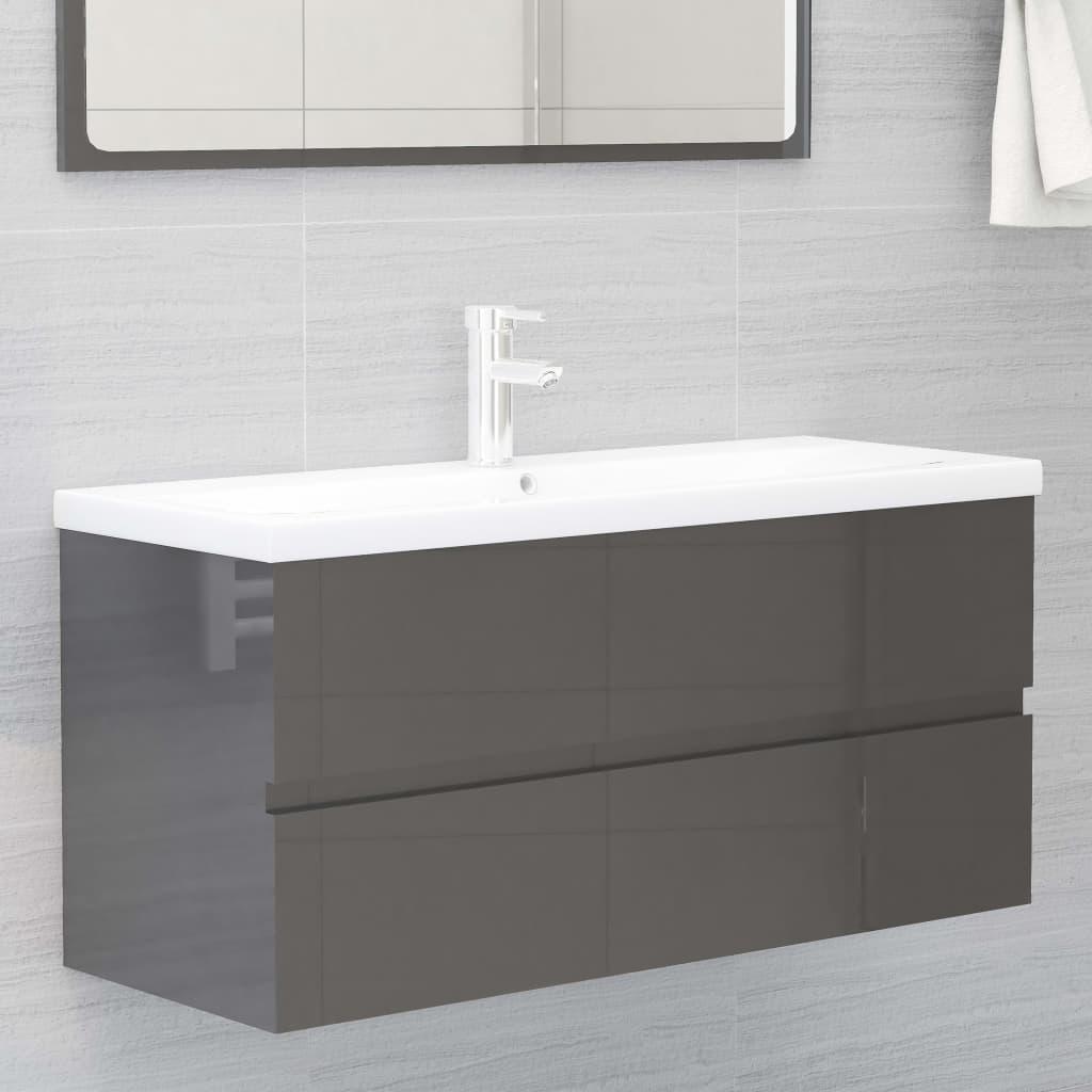 2 Piece Bathroom Furniture Set High Gloss Grey Engineered Wood