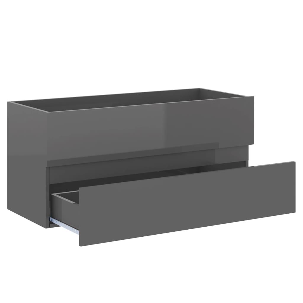 2 Piece Bathroom Furniture Set High Gloss Grey Engineered Wood