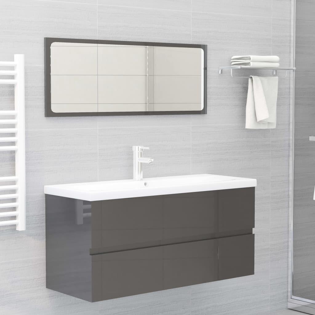 2 Piece Bathroom Furniture Set High Gloss Grey Engineered Wood