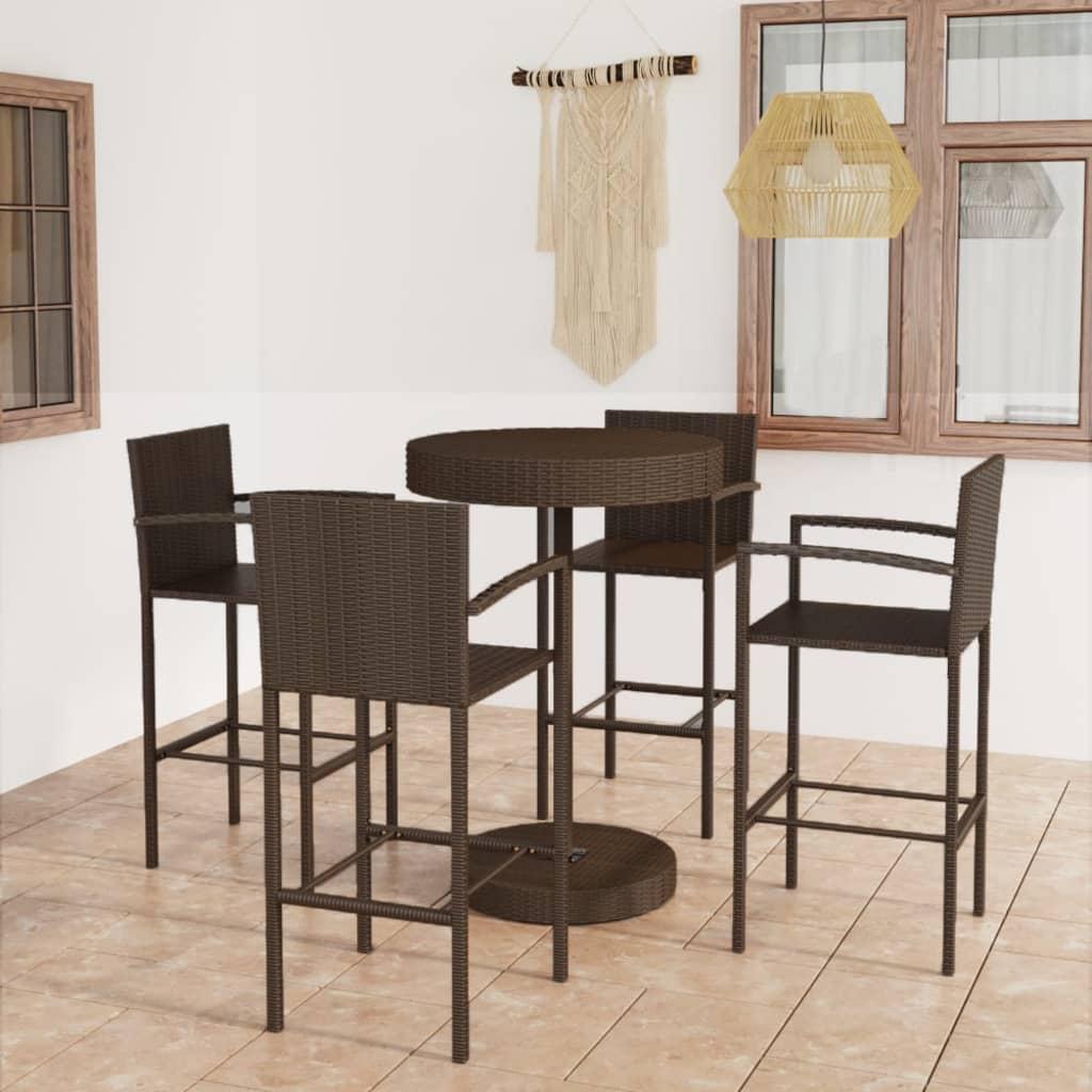 5 Piece Garden Bar Set Poly Rattan Brown