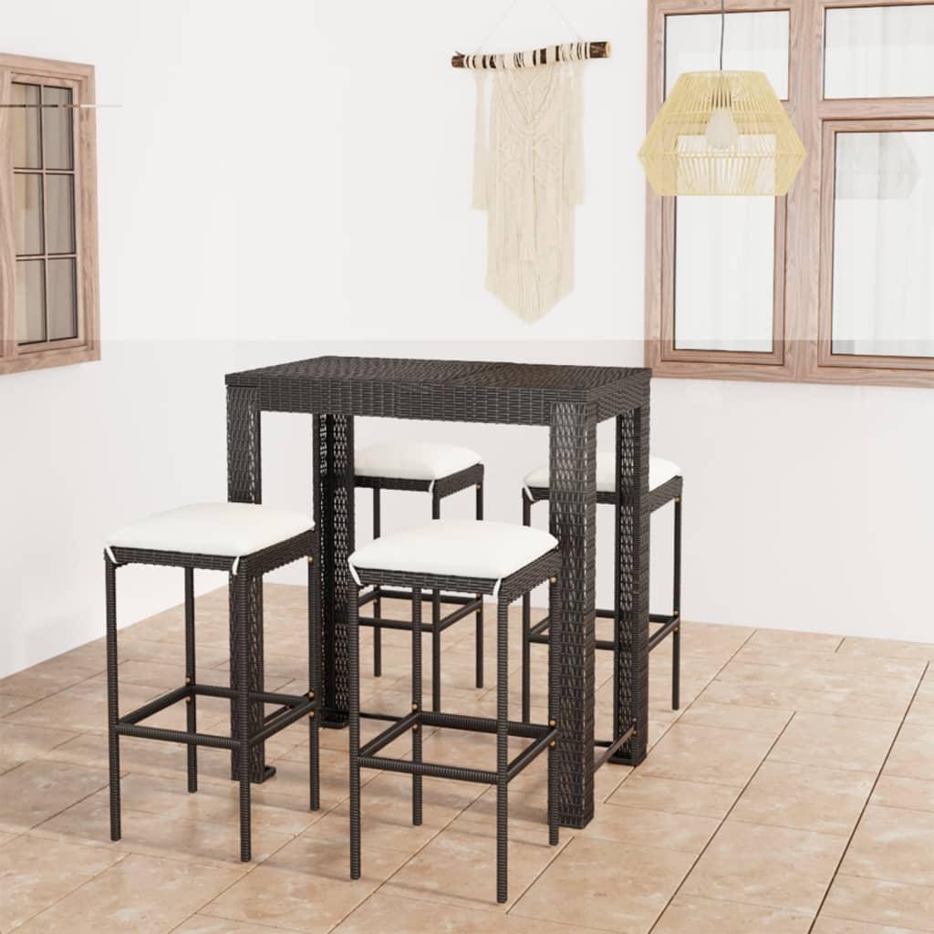 5 Piece Garden Bar Set with Cushions Poly Rattan Black