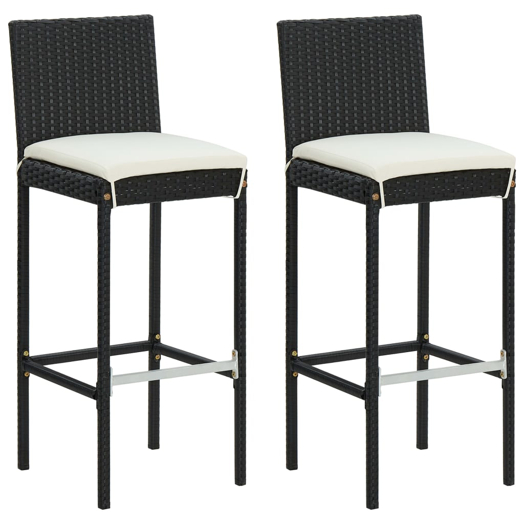 3 Piece Outdoor Bar Set with Cushions Poly Rattan Black