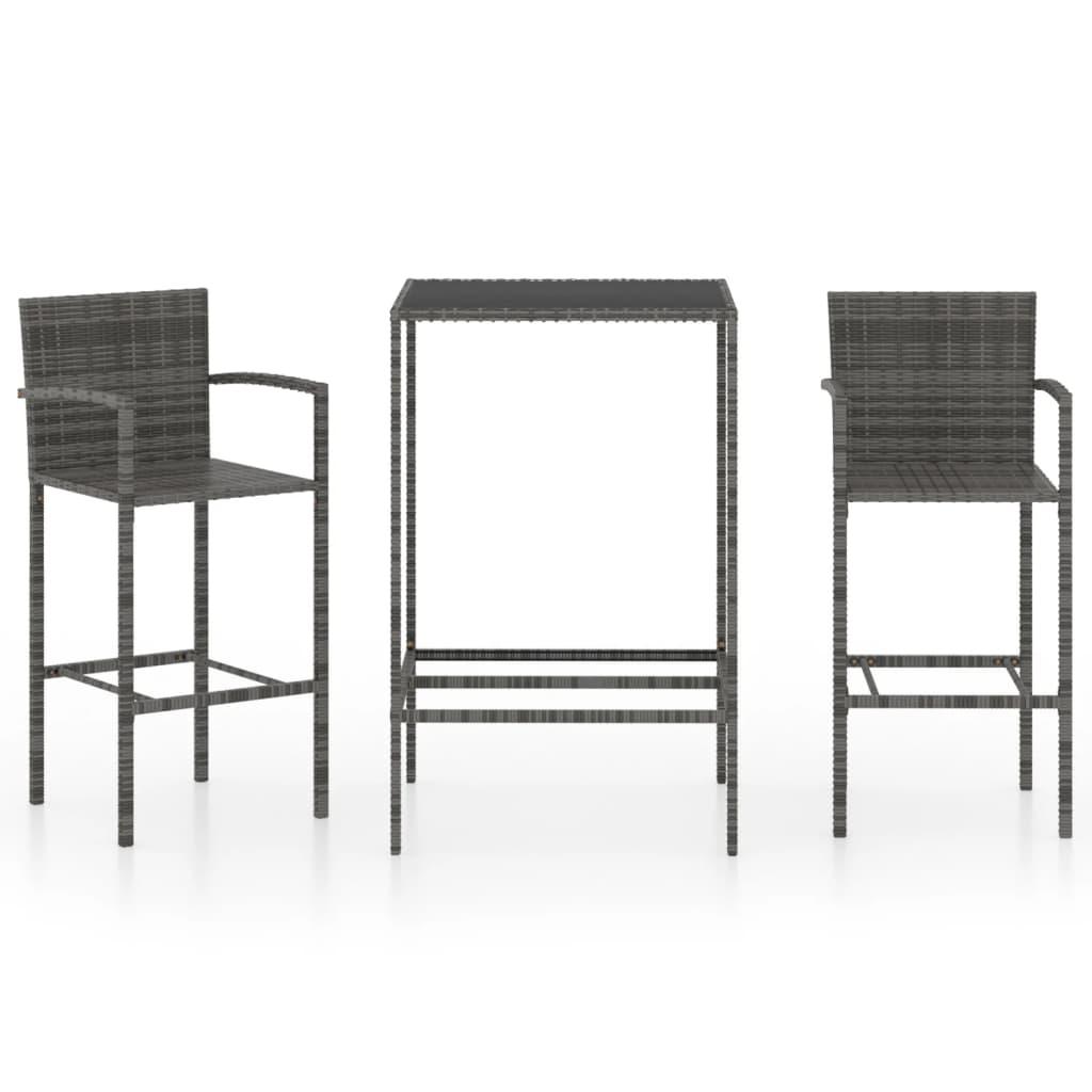 3 Piece Garden Bar Set Poly Rattan Grey