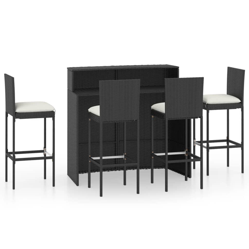 5 Piece Garden Bar Set with Cushions Black