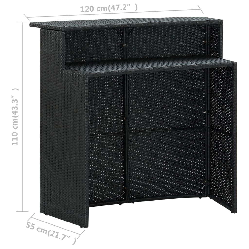 5 Piece Garden Bar Set with Cushions Black