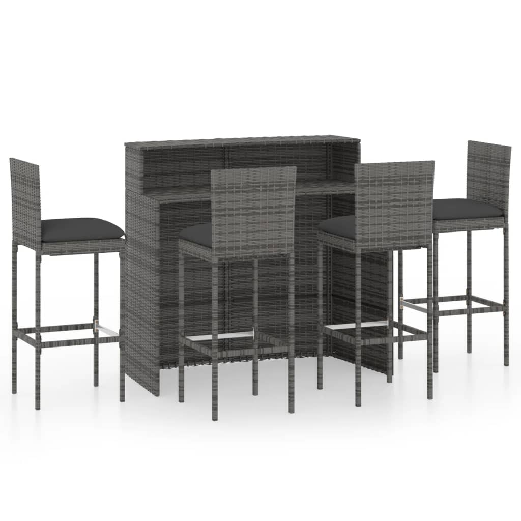 5 Piece Garden Bar Set with Cushions Grey