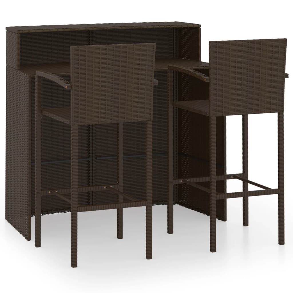 3 Piece Garden Bar Set Brown