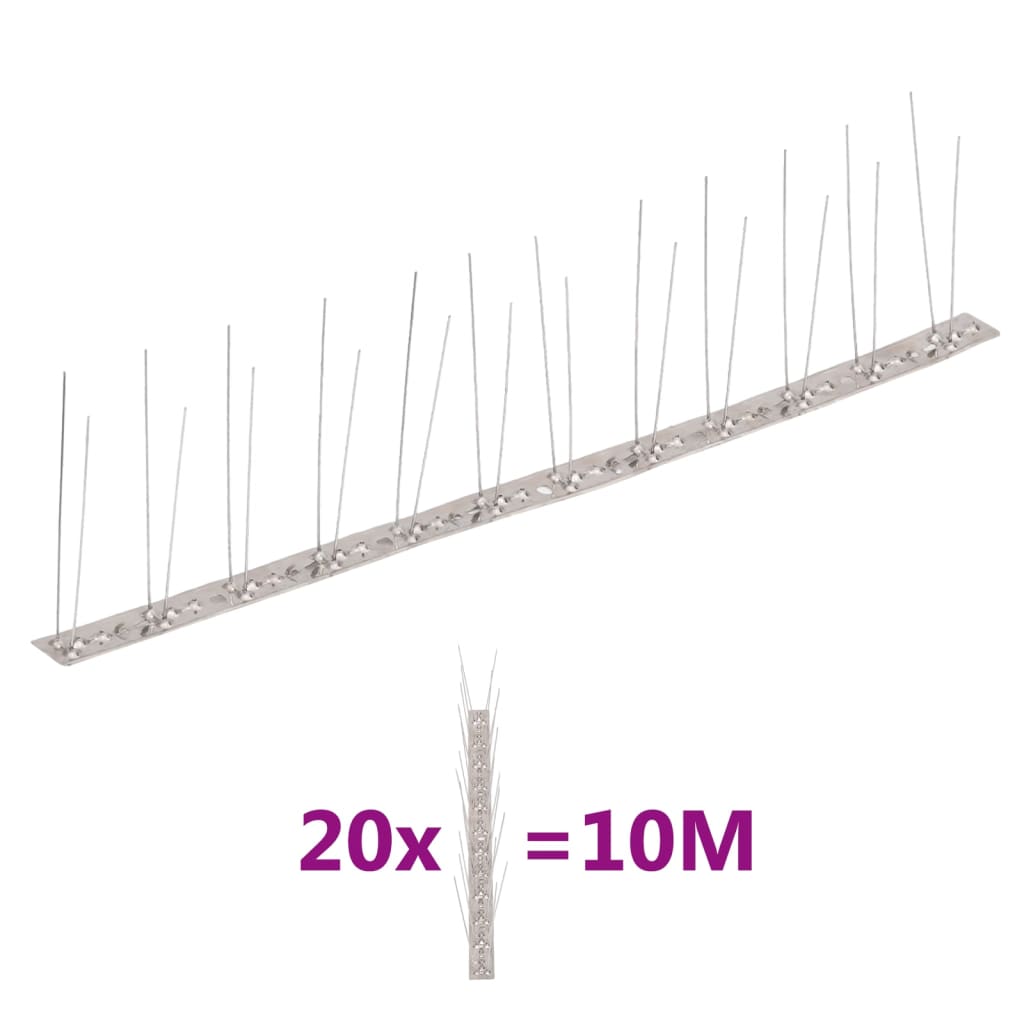 2-row Stainless Steel Bird &amp; Pigeon Spikes Set of 20 10 m