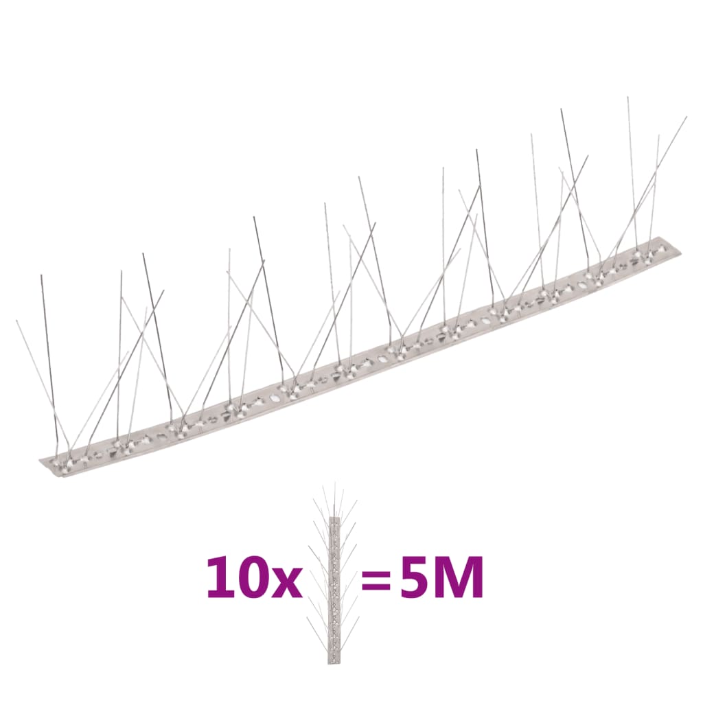 5-row Stainless Steel Bird &amp; Pigeon Spikes Set of 10 5 m