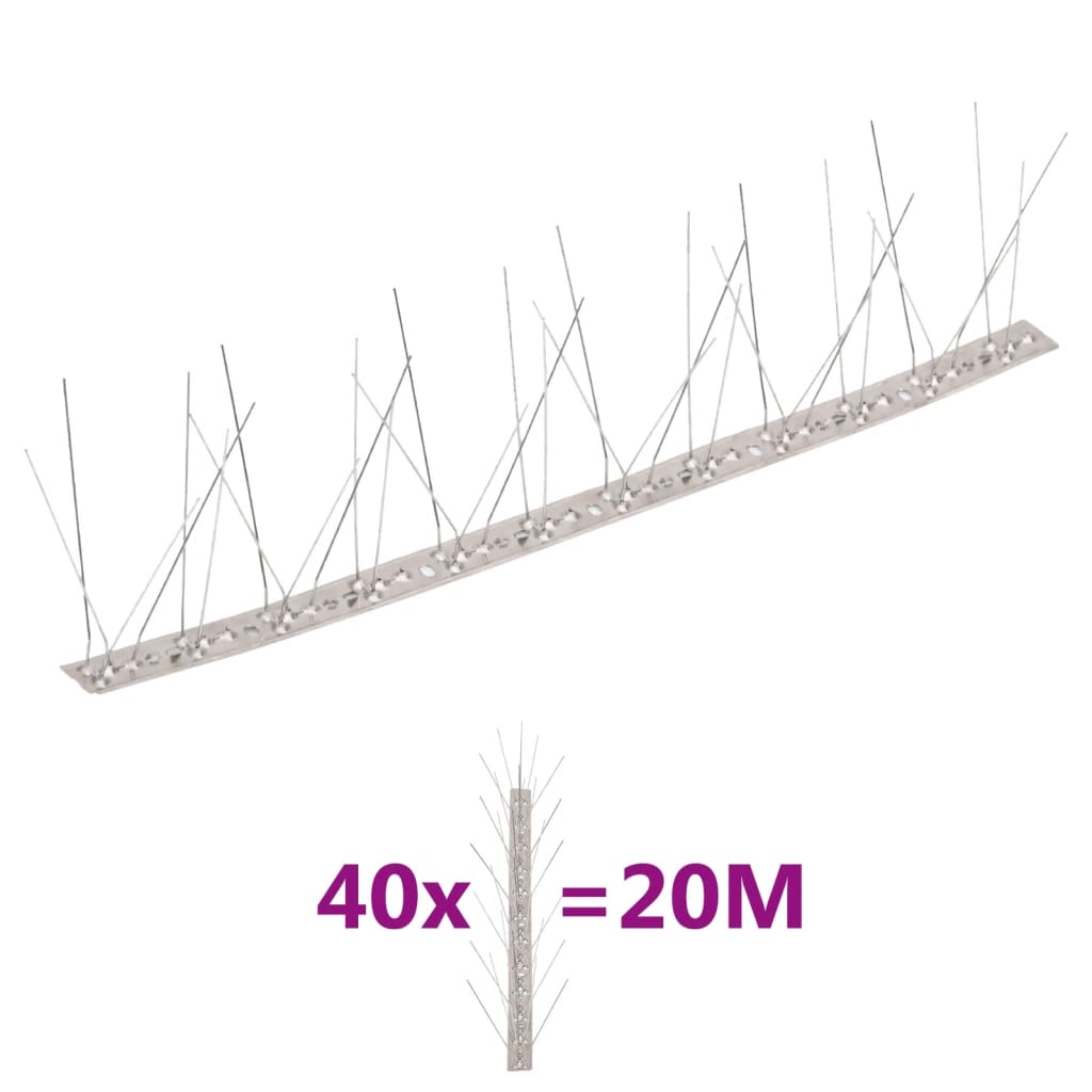 5-row Stainless Steel Bird &amp; Pigeon Spikes Set of 40 20 m