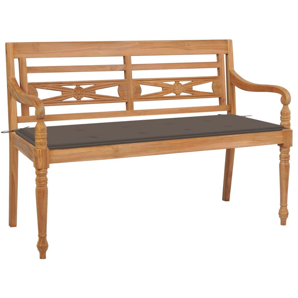 Batavia Bench with Taupe Cushion 120 cm Solid Teak Wood