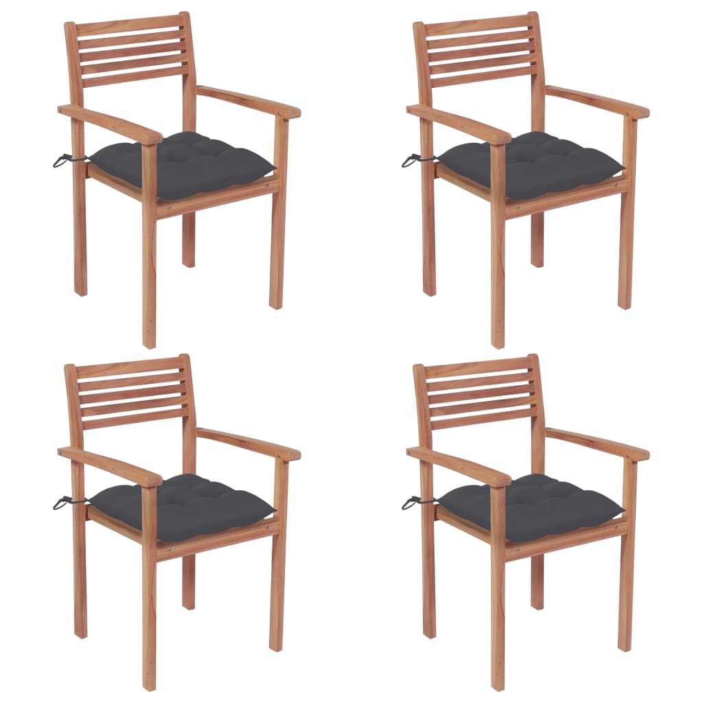 Garden Chairs 4 pcs with Anthracite Cushions Solid Teak Wood