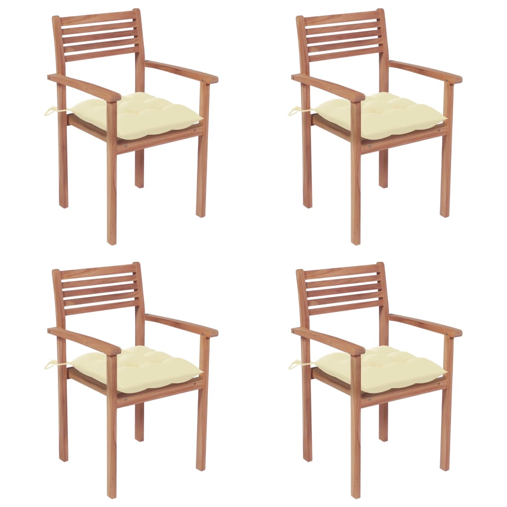 Garden Chairs 4 pcs with Cream White Cushions Solid Teak Wood