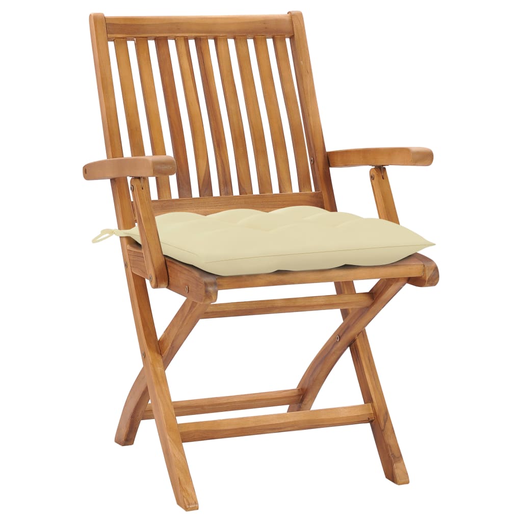 Garden Chairs 2 pcs with Cream White Cushions Solid Teak Wood