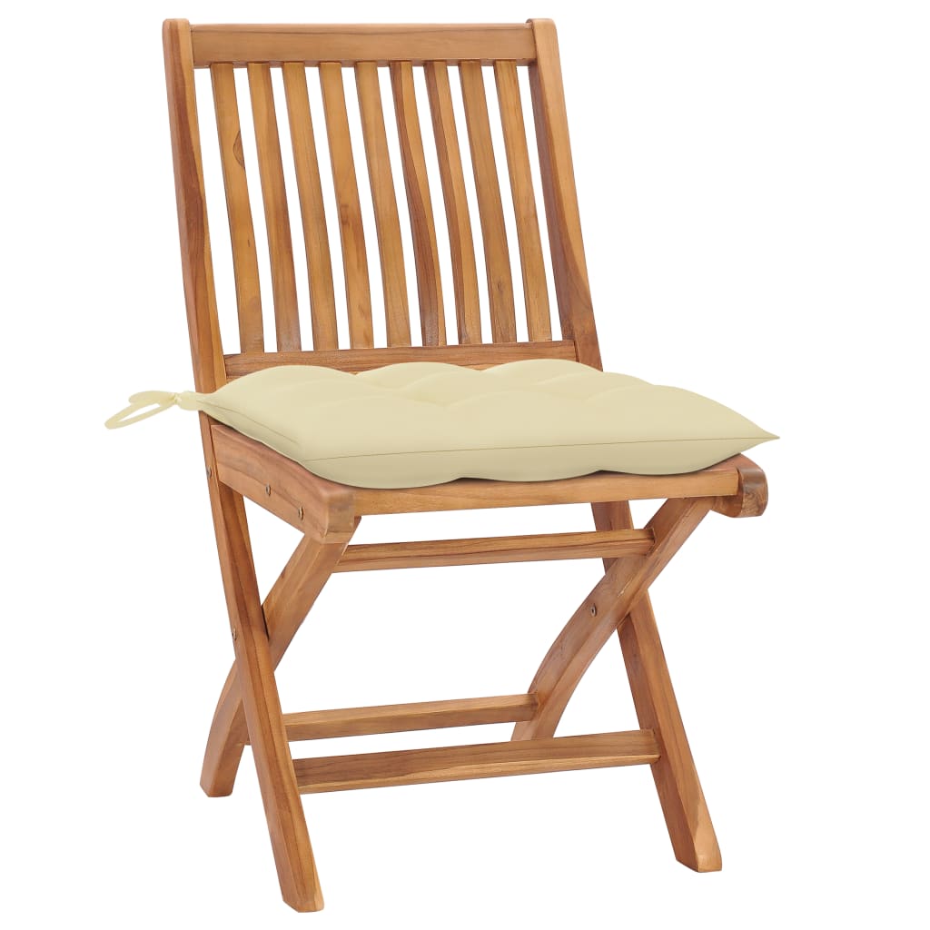 Garden Chairs 2 pcs with Cream White Cushions Solid Teak Wood