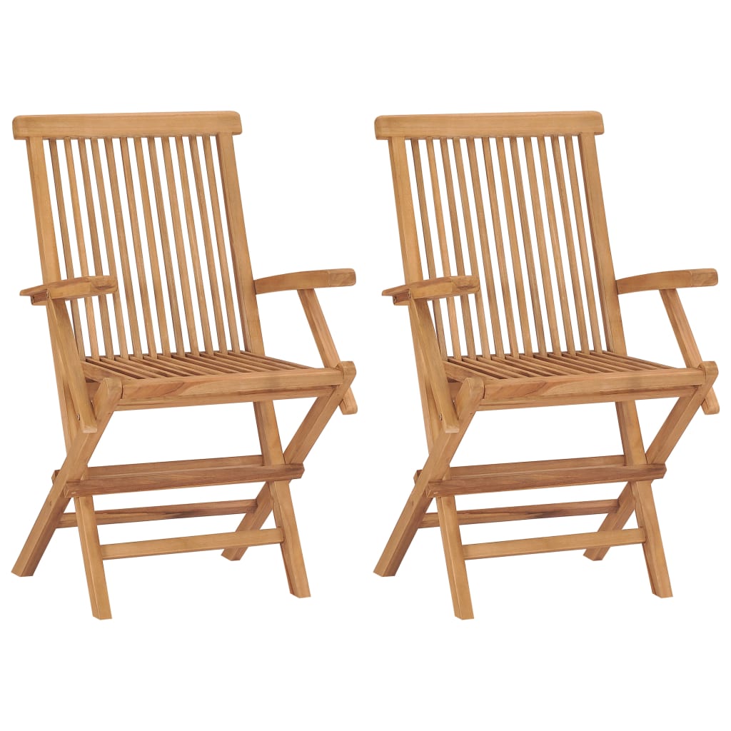 Garden Chairs with Cream White Cushions 2 pcs Solid Teak Wood