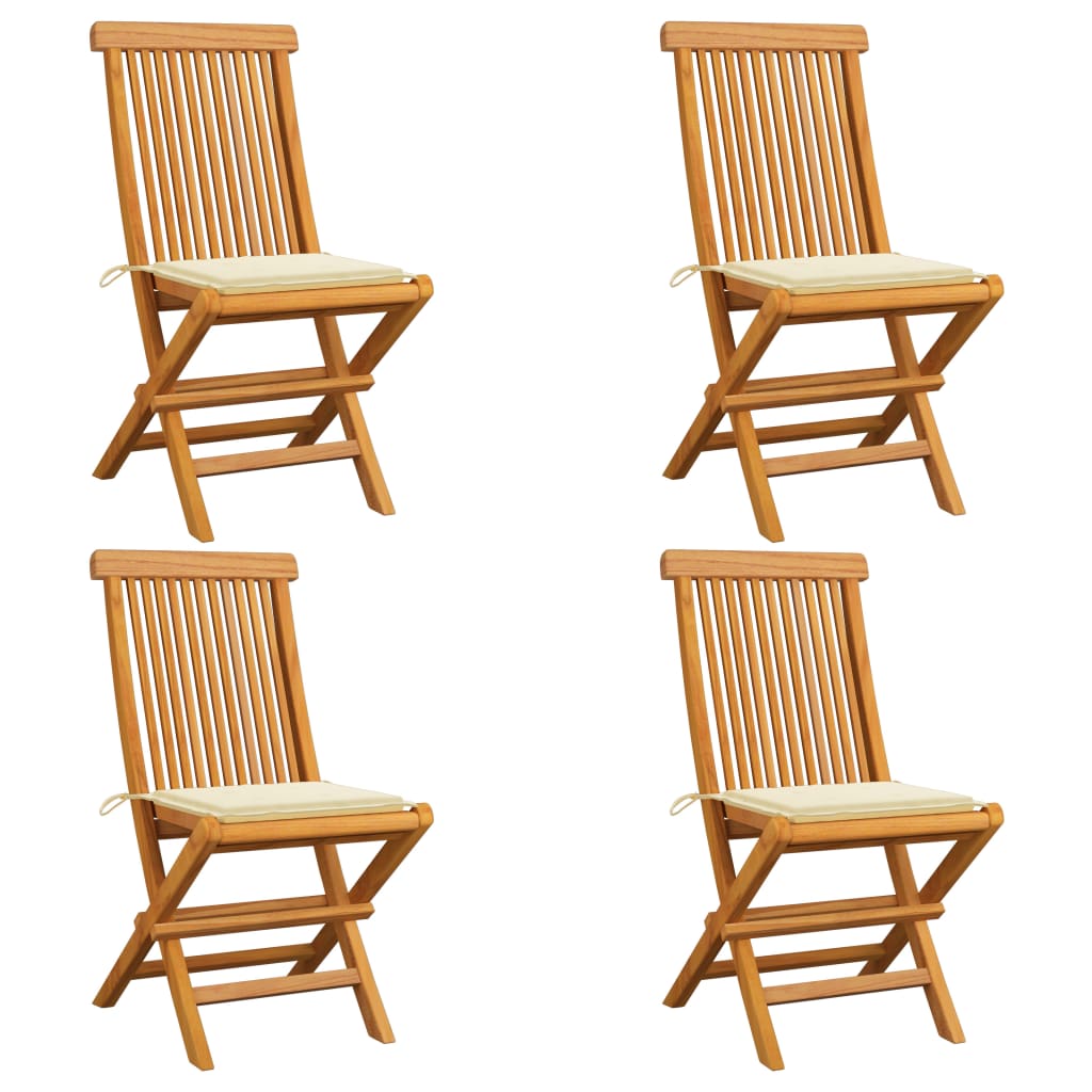 Garden Chairs with Cream Cushions 4 pcs Solid Teak Wood