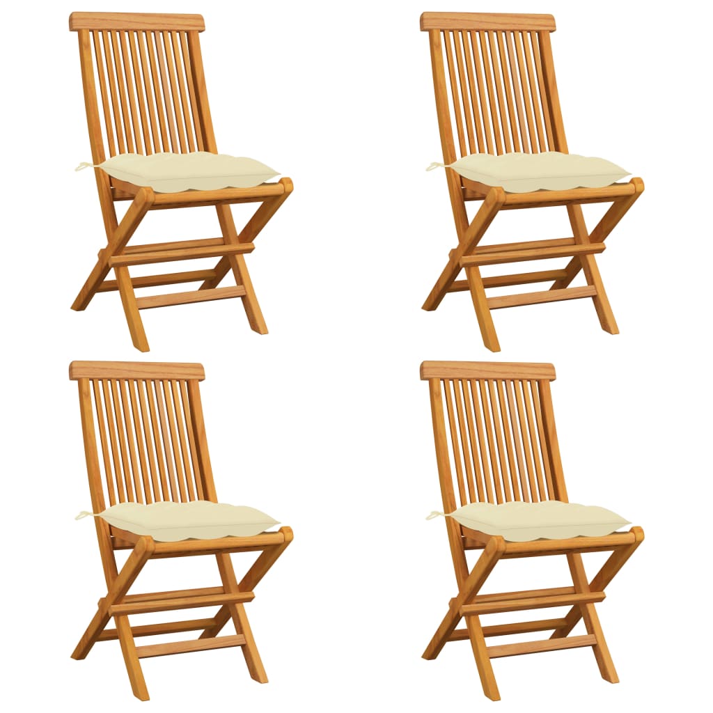 Garden Chairs with Cream White Cushions 4 pcs Solid Teak Wood