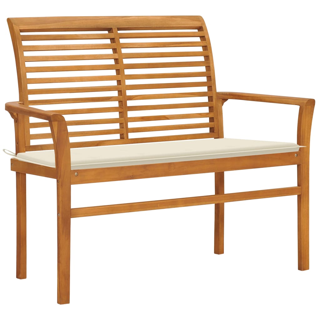 Garden Bench with Cream Cushion 112 cm Solid Teak Wood