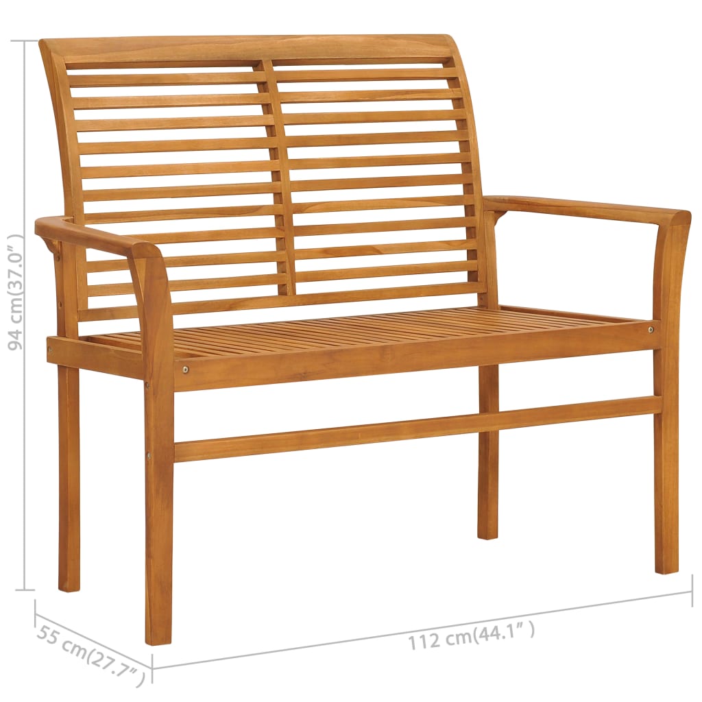 Garden Bench with Cream Cushion 112 cm Solid Teak Wood