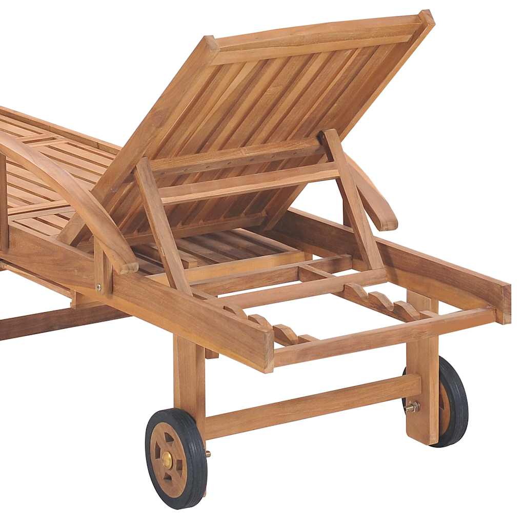 Sun Lounger with Grey Cushion Solid Teak Wood
