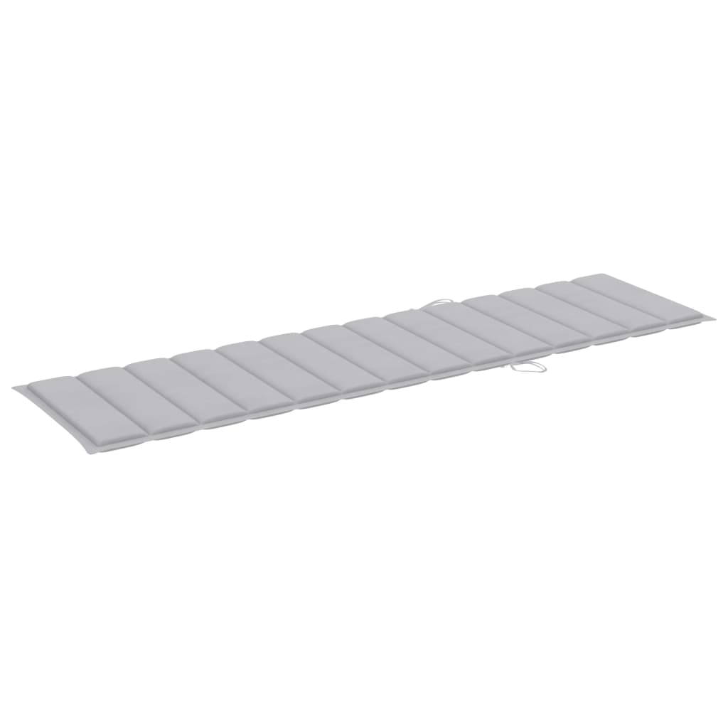 Sun Lounger with Grey Cushion Solid Teak Wood
