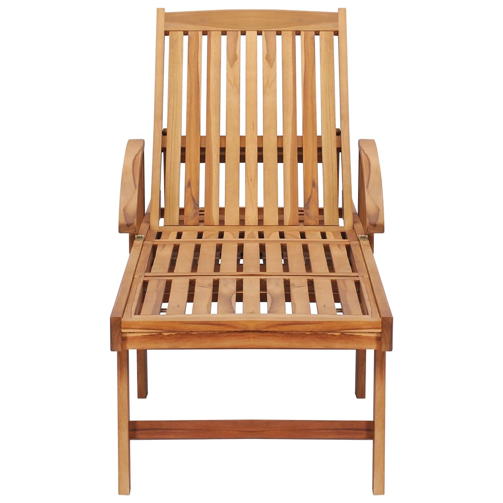 Sun Lounger with Table and Cushion Solid Teak Wood