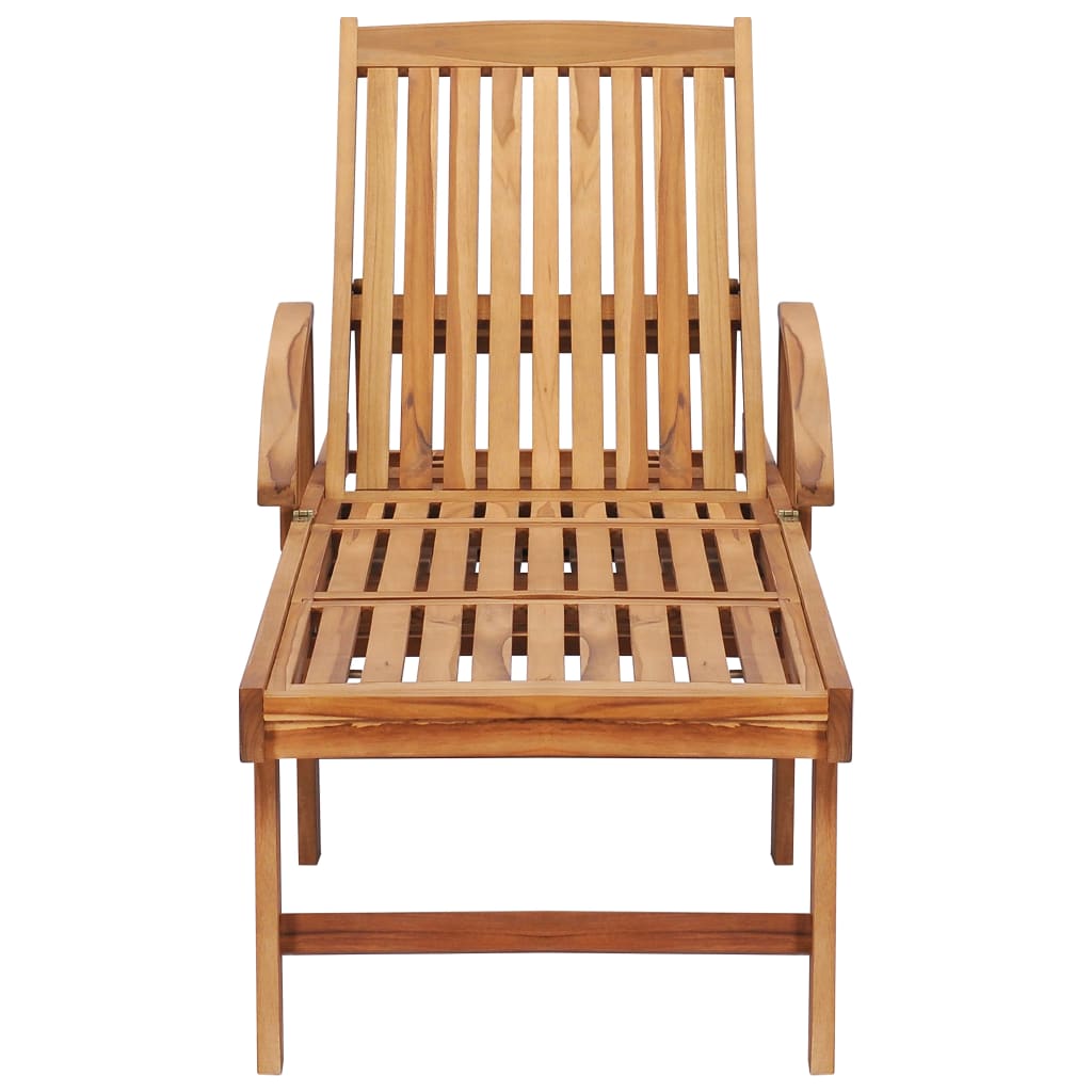 Sun Lounger with Table and Cushion Solid Teak Wood