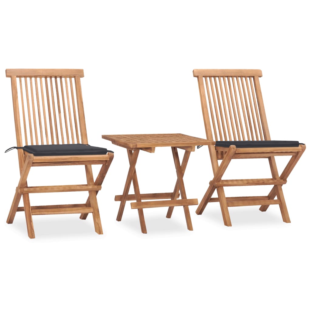 3 Piece Folding Outdoor Dining Set with Cushion Solid Wood Teak