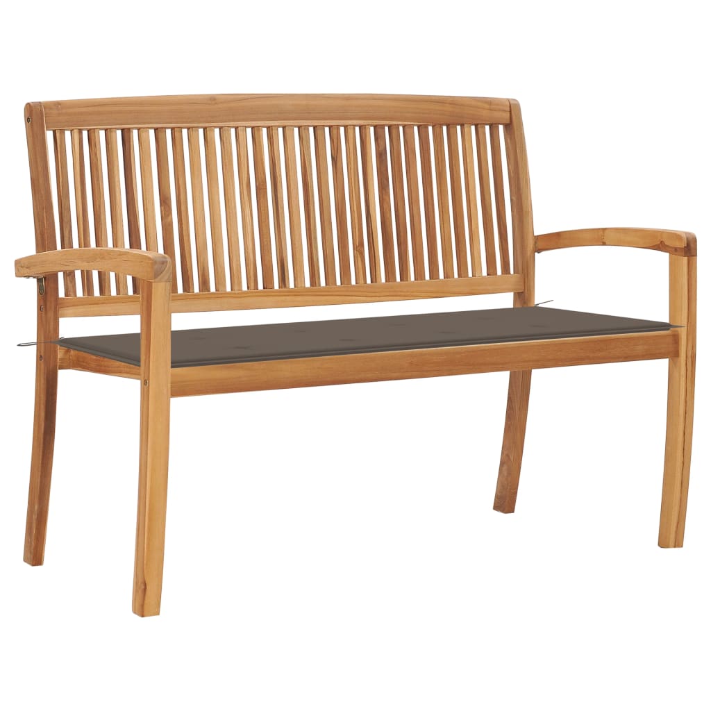 Stacking Garden Bench with Cushion 128.5 cm Solid Teak Wood