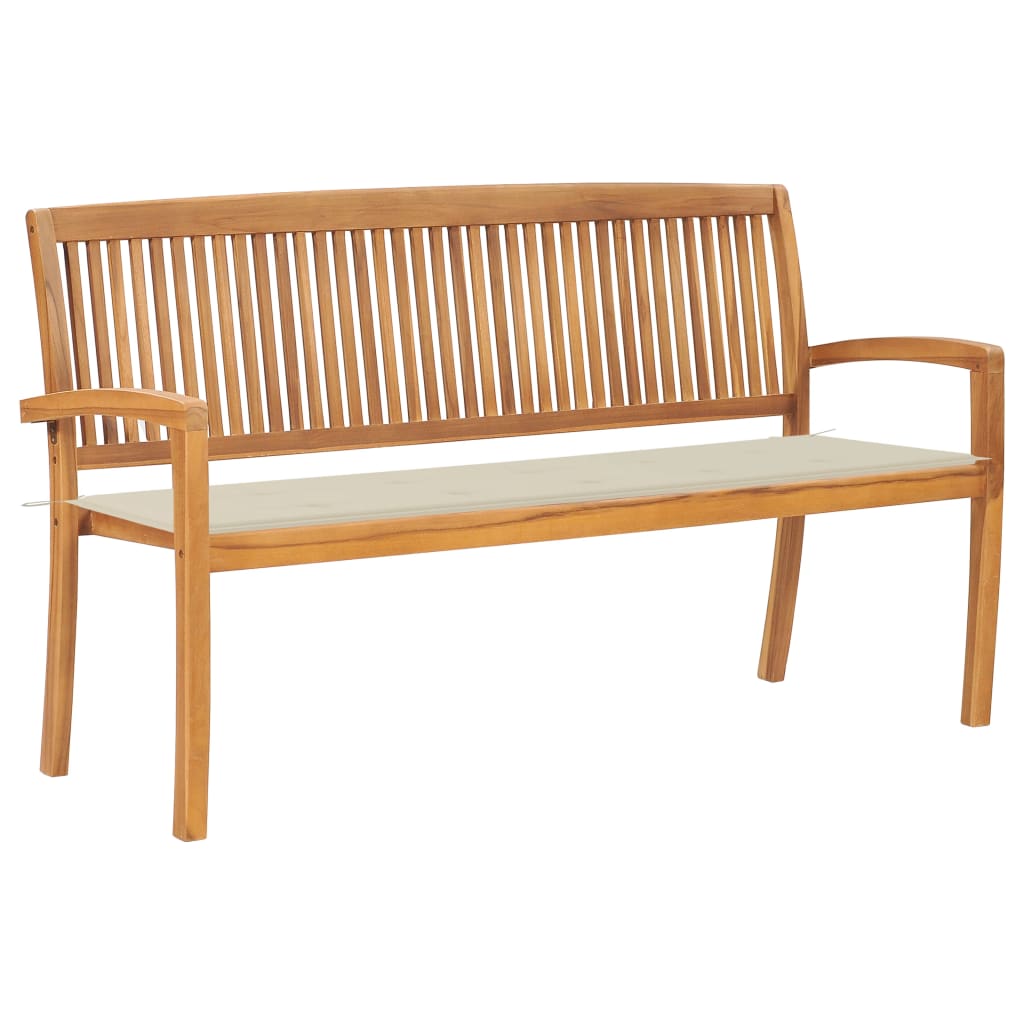 Stacking Garden Bench with Cushion 159 cm Solid Teak Wood