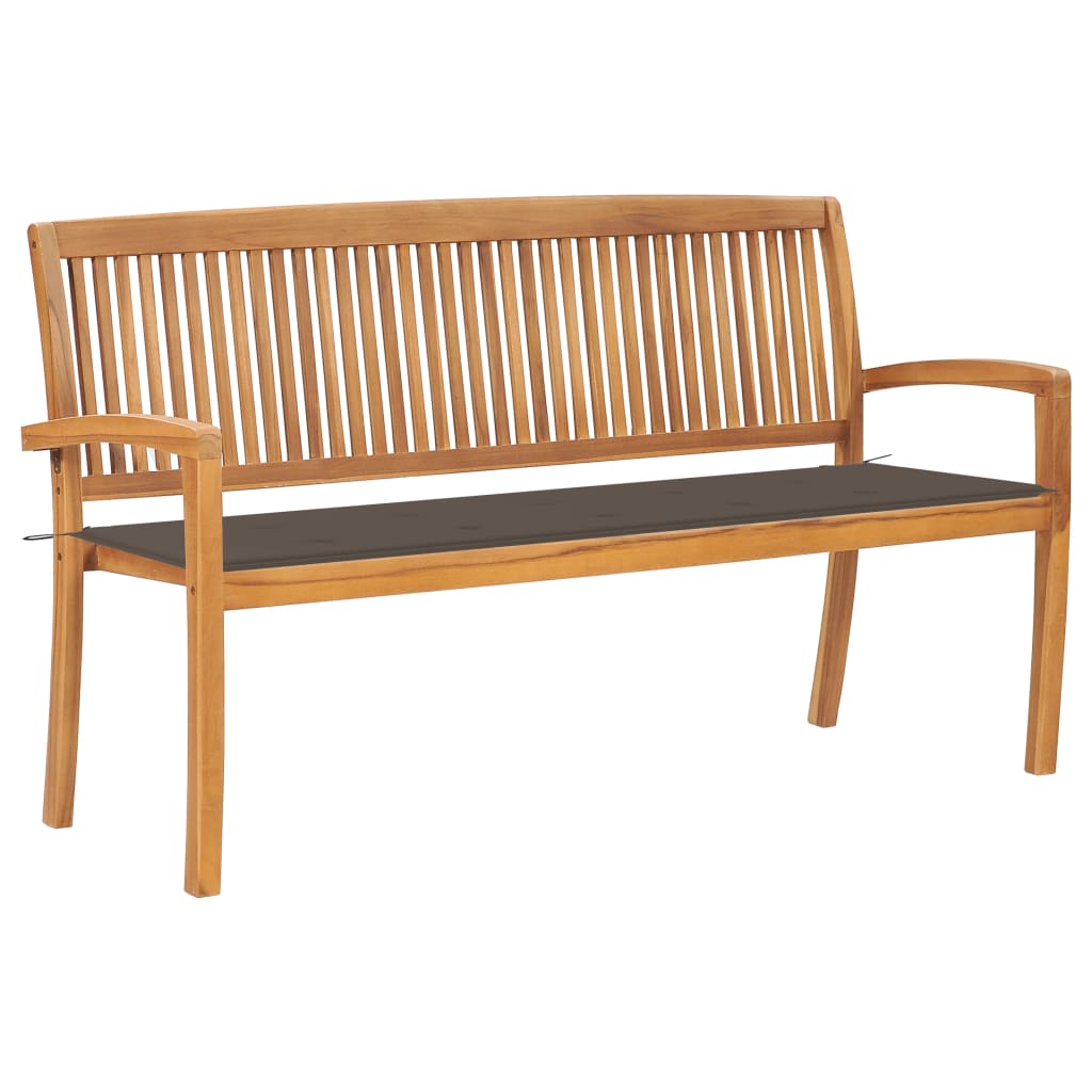 Stacking Garden Bench with Cushion 159 cm Solid Teak Wood