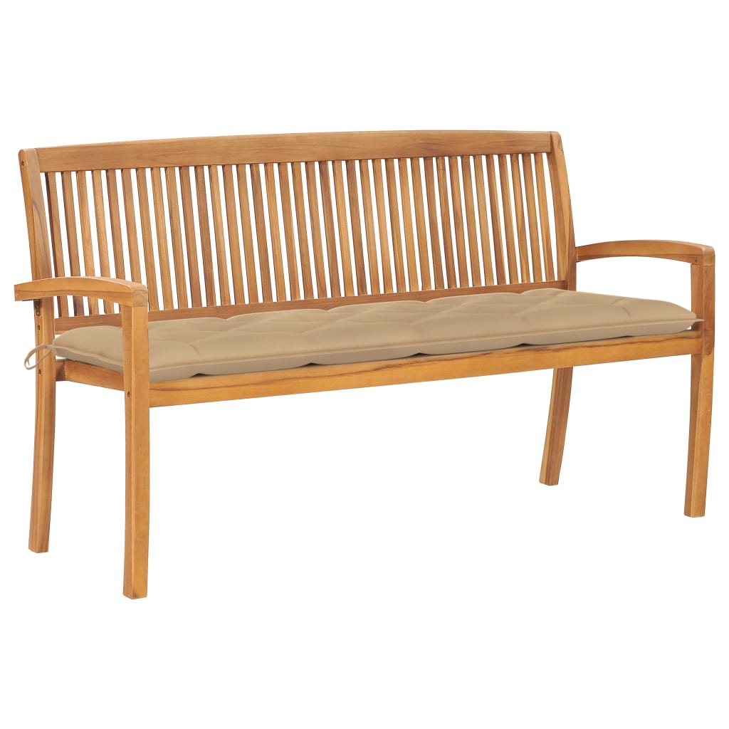 Stacking Garden Bench with Cushion 159 cm Solid Teak Wood