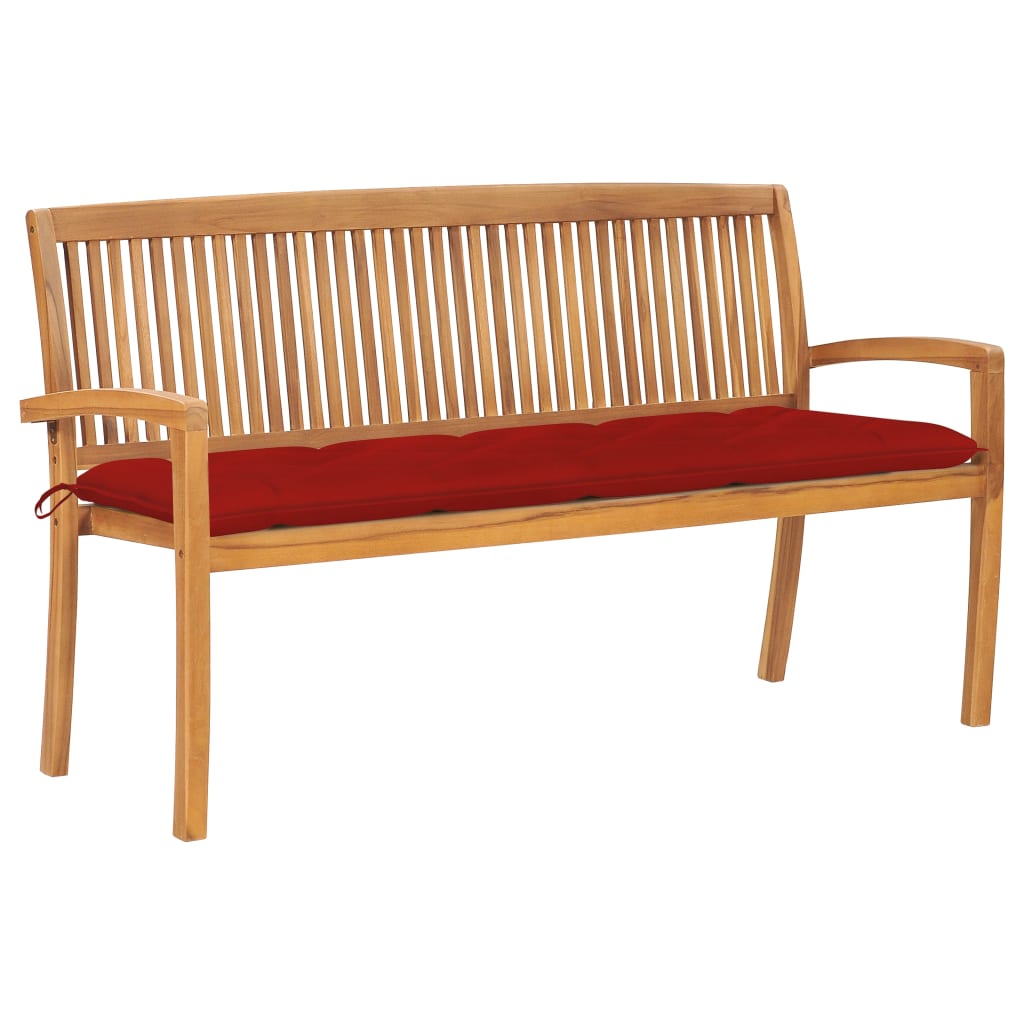 Stacking Garden Bench with Cushion 159 cm Solid Teak Wood