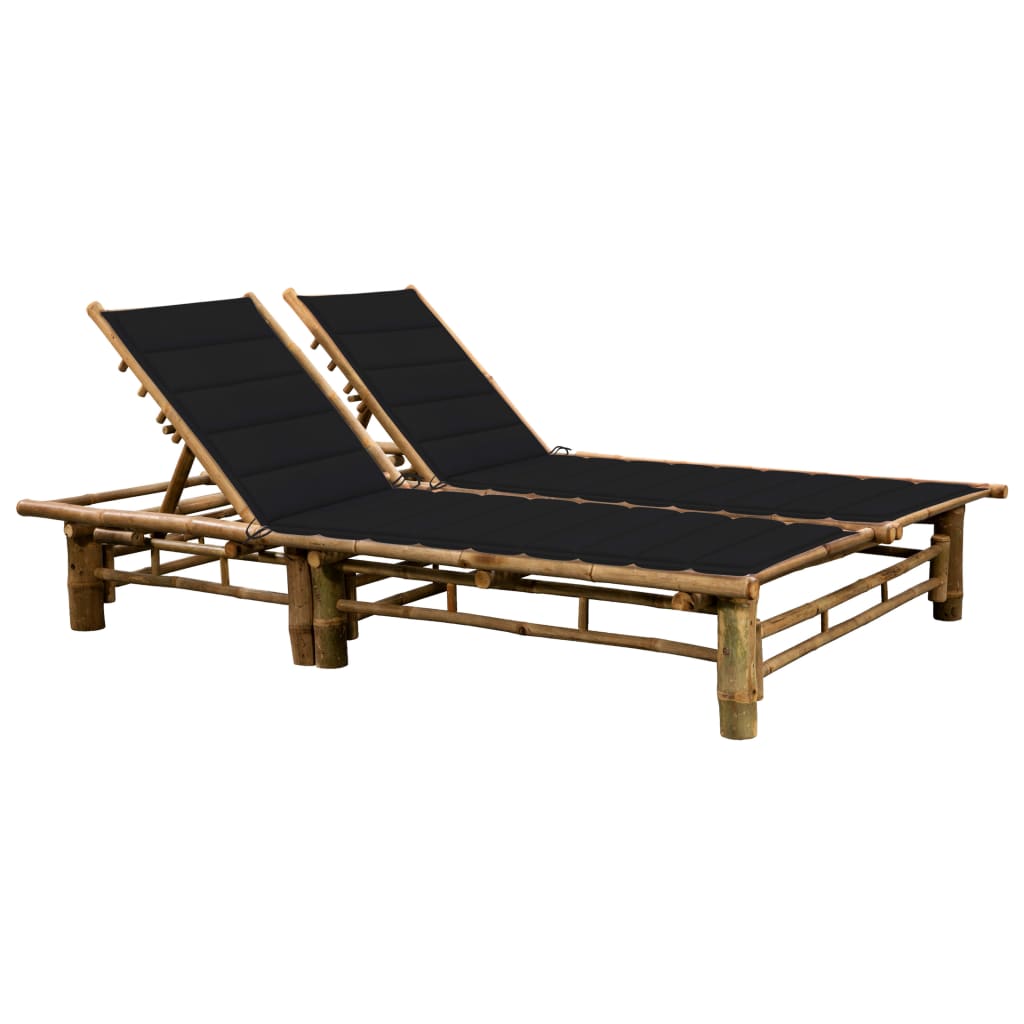 2-Person Sun Lounger with Cushions Bamboo