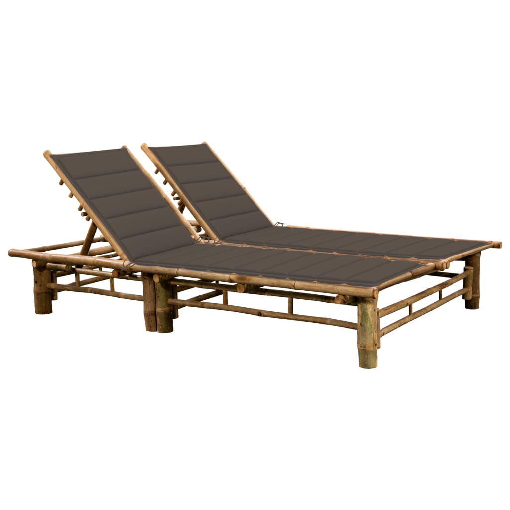 2-Person Sun Lounger with Cushions Bamboo