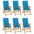 Folding Garden Chairs 6 pcs with Cushions Solid Acacia Wood