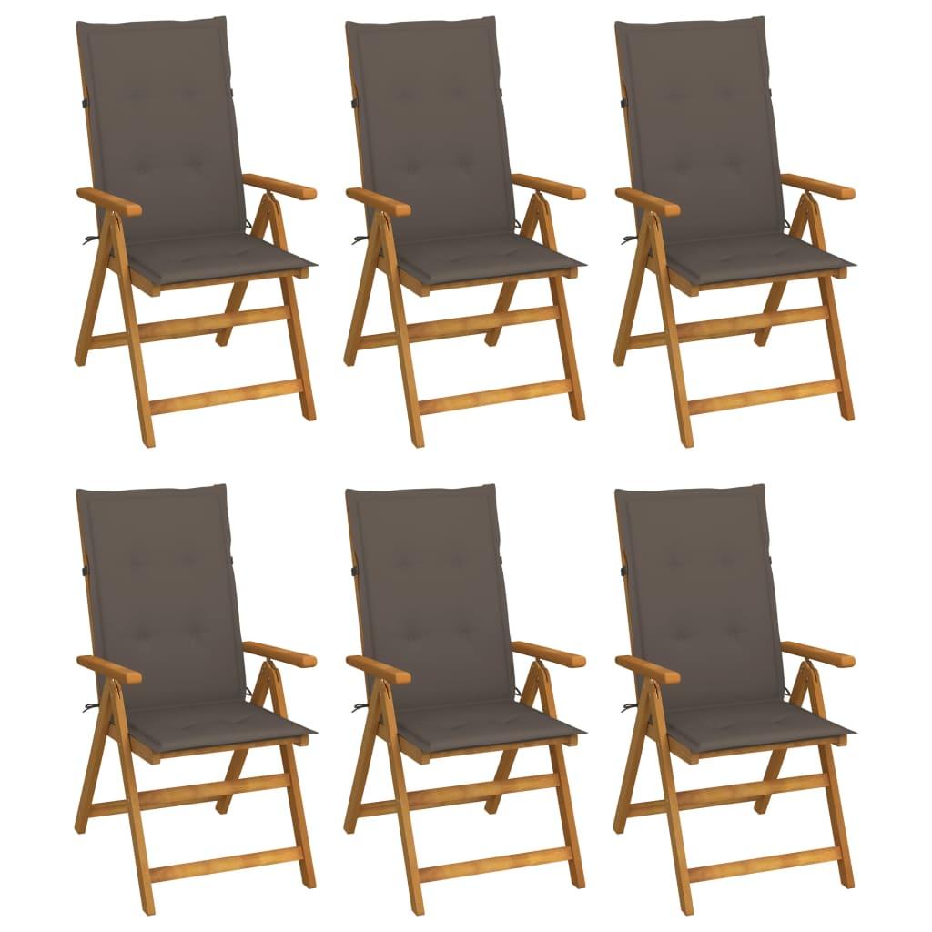 Folding Garden Chairs 6 pcs with Cushions Solid Acacia Wood