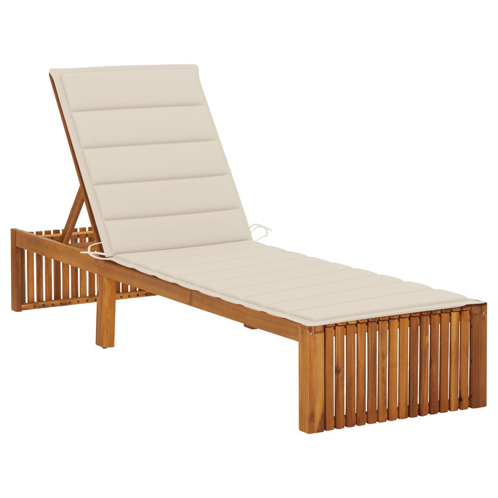 Sun Lounger with Cushion Solid Acacia Wood