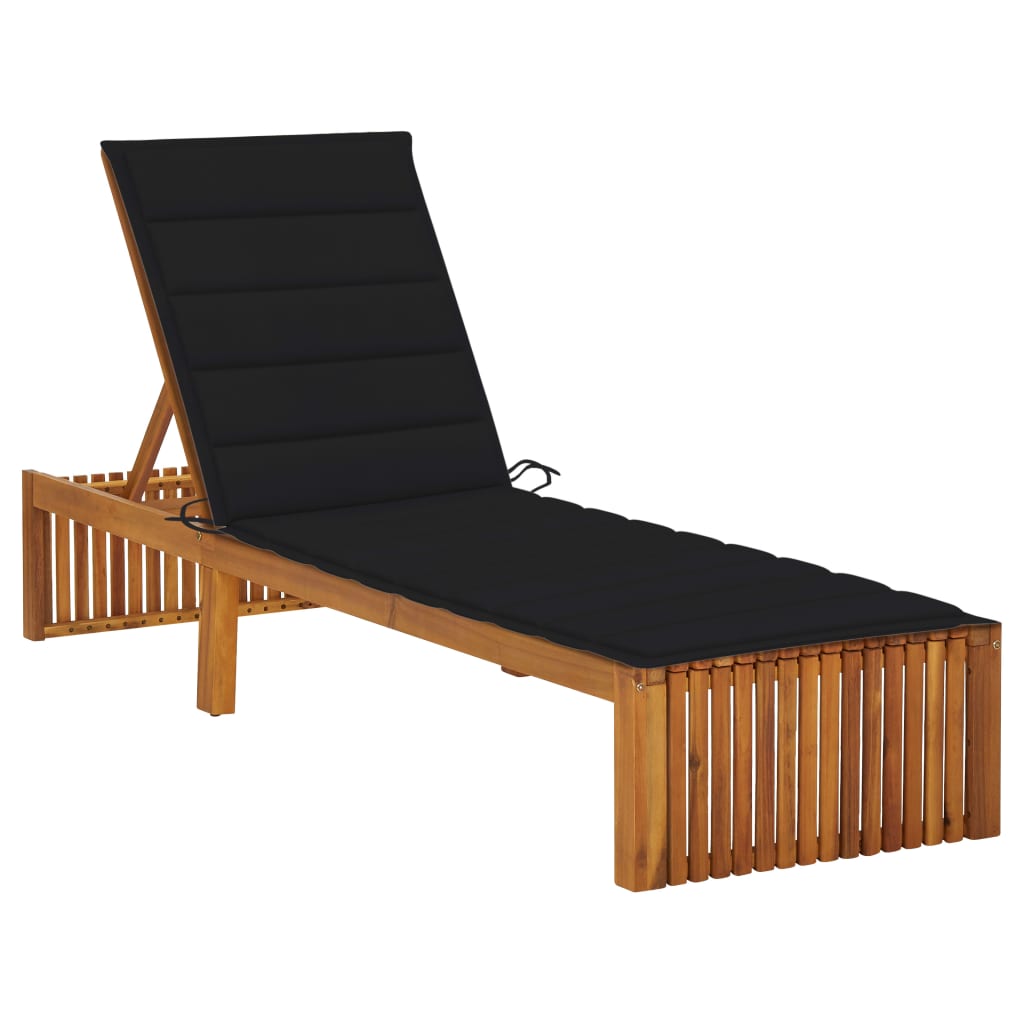 Sun Lounger with Cushion Solid Acacia Wood