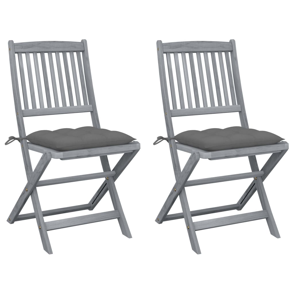 Folding Outdoor Chairs 2 pcs with Cushions Solid Acacia Wood