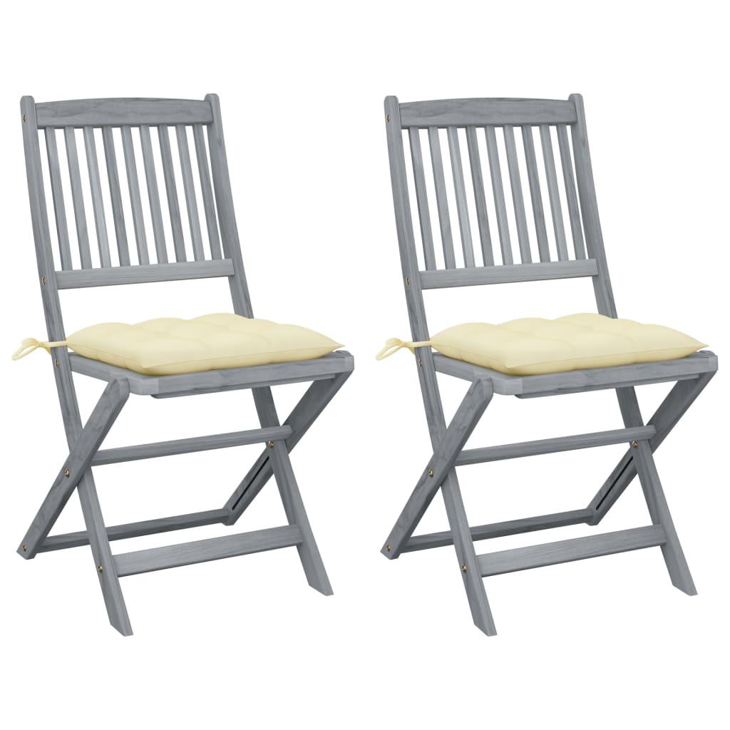 Folding Outdoor Chairs 2 pcs with Cushions Solid Acacia Wood