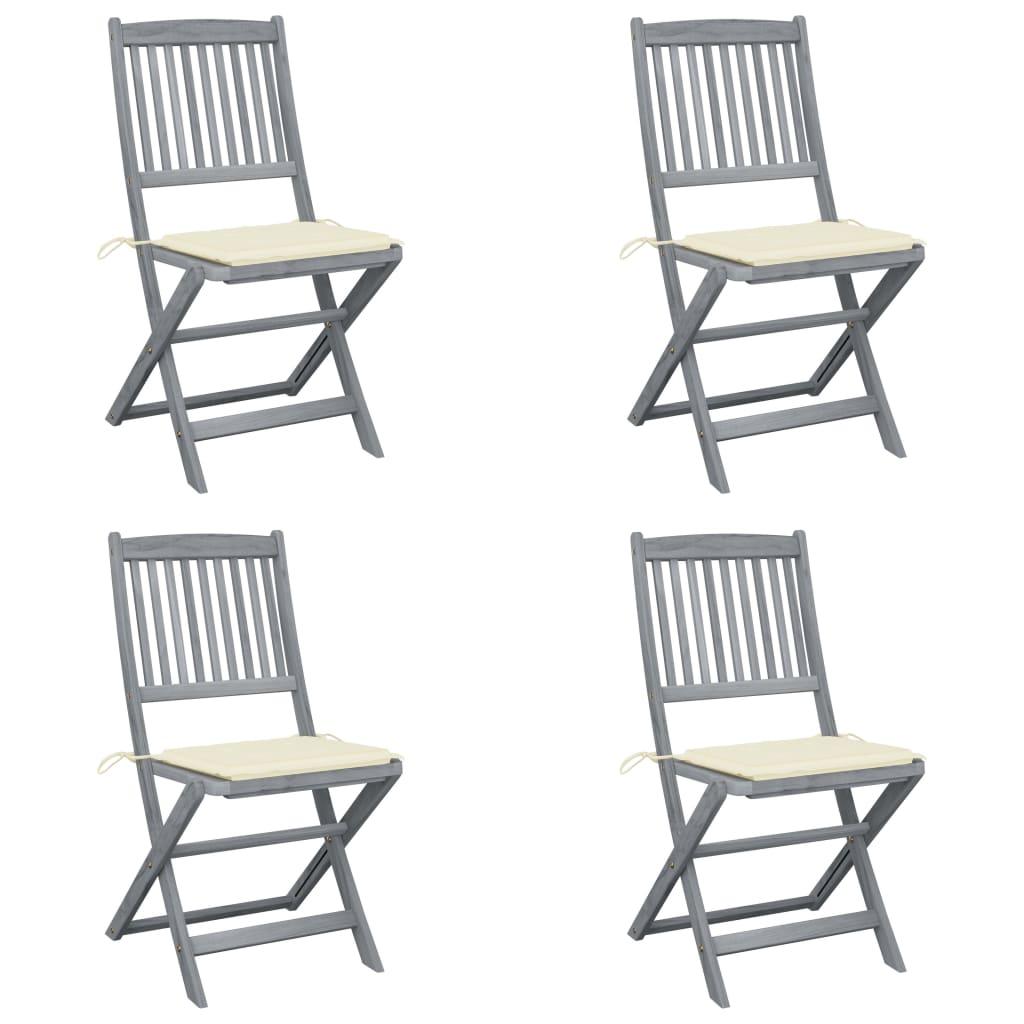 Folding Outdoor Chairs 4 pcs with Cushions Solid Acacia Wood