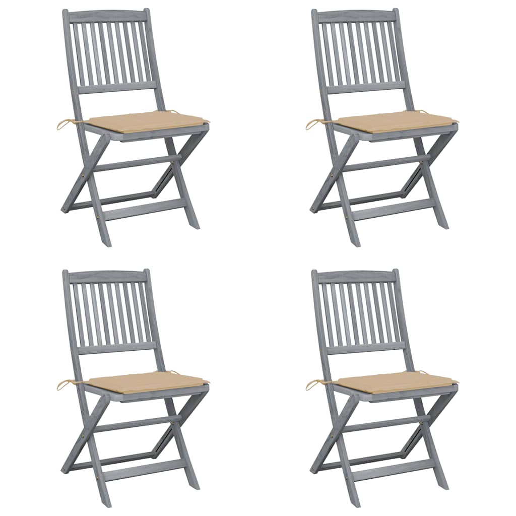 Folding Chairs 4 pcs with Cushions Solid Acacia Wood