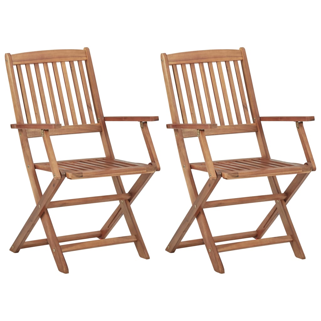 Folding Garden Chairs 2 pcs with Cushions Solid Wood Acacia